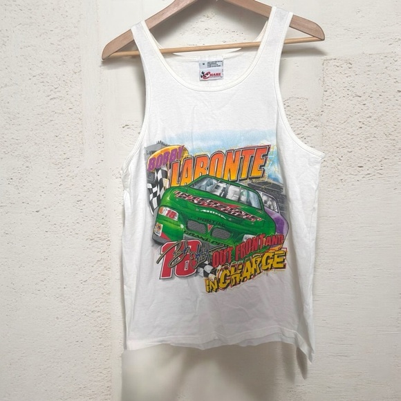 Vintage White Graphic Tank Top with Car Print Bobby Labronte Racing 2000 M - Picture 1 of 5